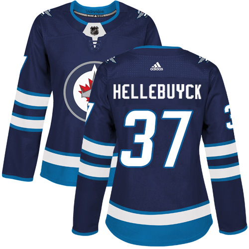 Adidas Jets #37 Connor Hellebuyck Navy Blue Home Authentic Women's Stitched NHL Jersey